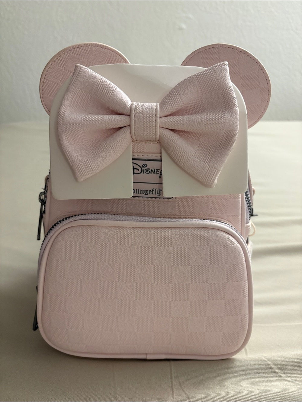 Loungefly Light Pink Minnie Mouse checkered Mini Backpack